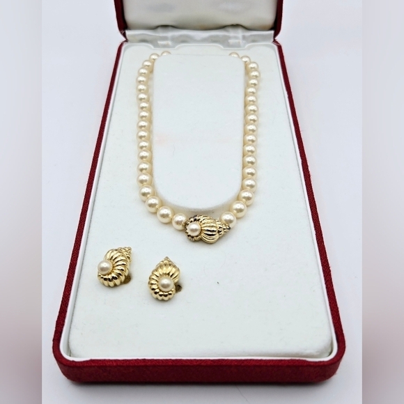 Majorica Pearl Necklace & Earrings Set 925 Vermeil Gold – Box & Papers - Picture 5 of 16
